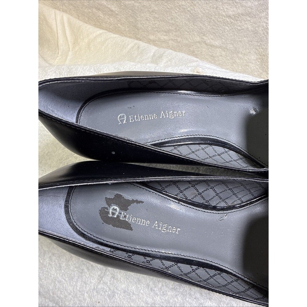 Etienne Aigner E-Bruno Black Leather Pumps 9.5 M Block Heel Career Shoes - Picture 4 of 9